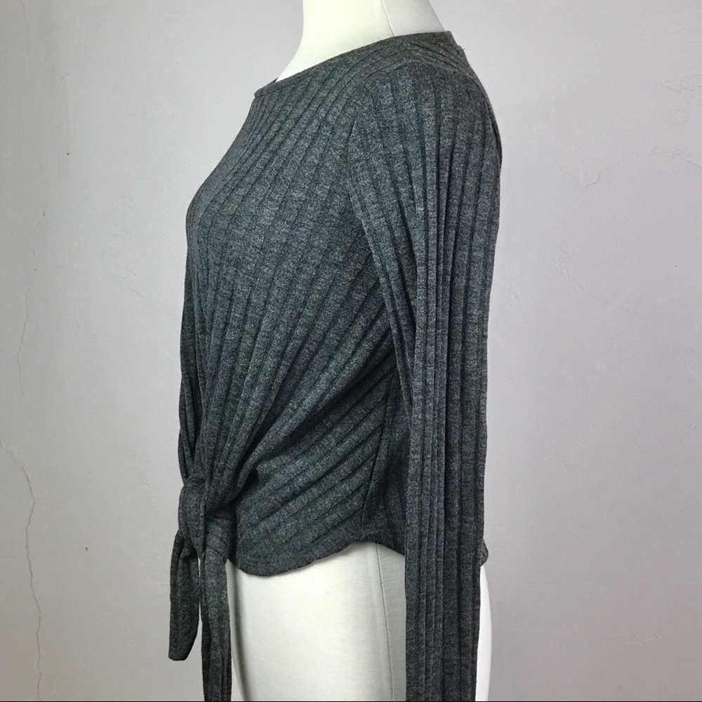 LULUs Your Sweet Love Charcoal Ribbed TieFront Top - Picture 3 of 12